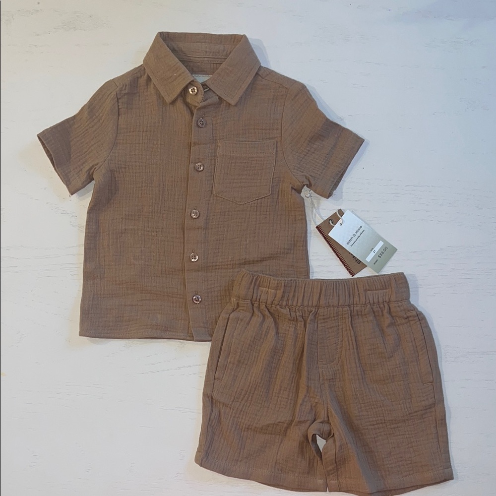 Stitch & Stone Toddler Boy Kids Brown Neutral Resort Matching Set 2T 3T 4T